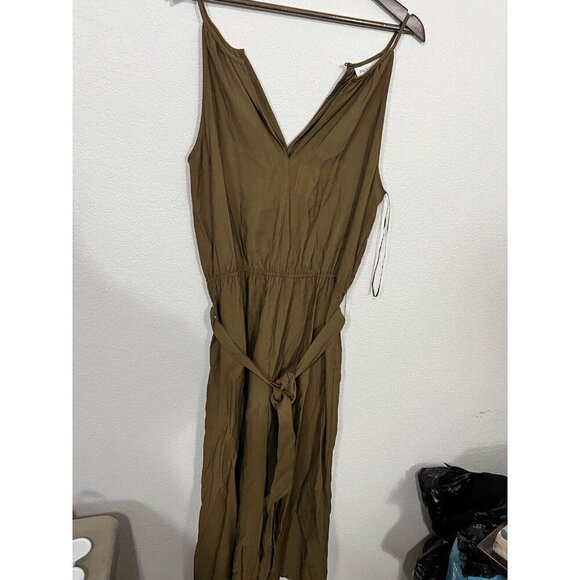 Prologue Olive Green V-Neck Sleeveless Cropped Jumpsuit L - Picture 1 of 10